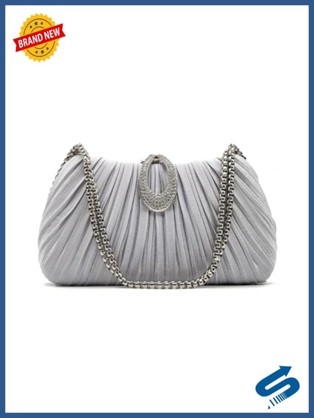 Satin Evening Clutch Pleated Detachable Chain Formal Wedding Party Bag